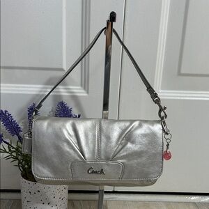 Coach Vintage Silver Leather Mini Bag with Charm